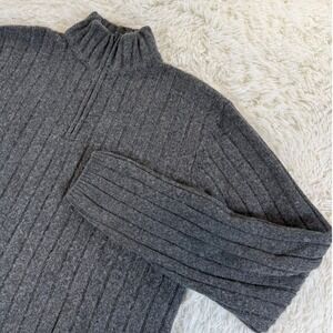 Timberland Men's Large Gray Ribbed Lambswool Blend 1/4 Zip Mock Neck Sweater